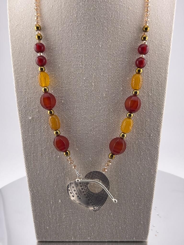 Front Toggle Clasp Carnelian Gemstone and Sterling Silver Necklace