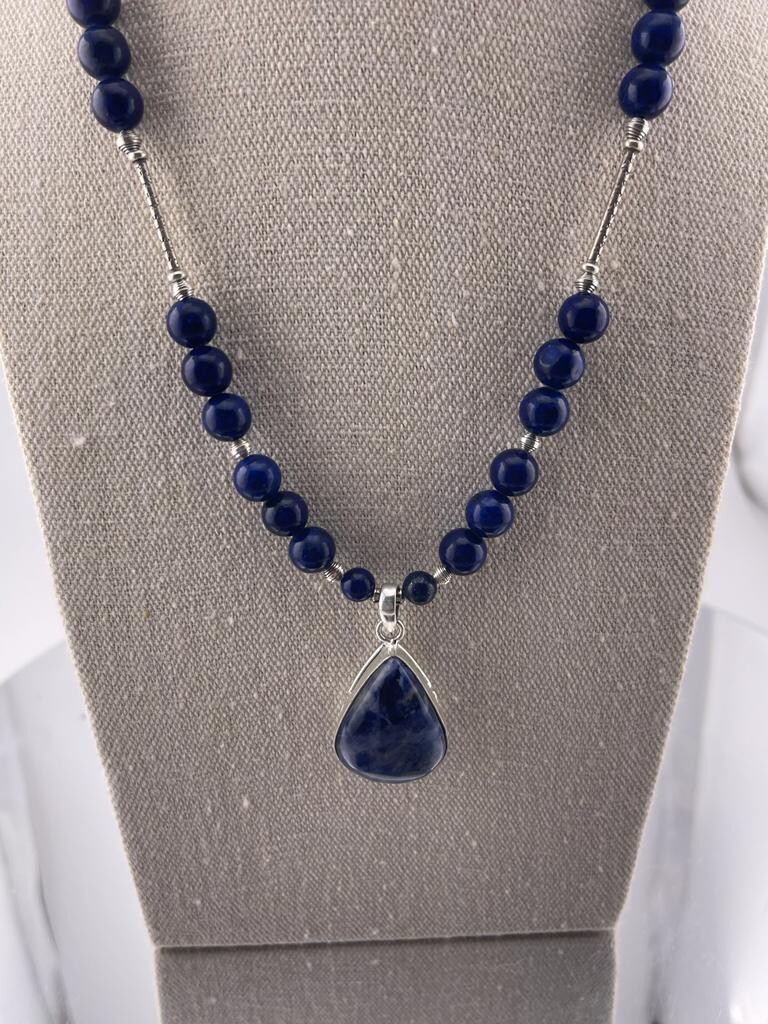 Beautiful Lapiz Lazuli Gemstone Necklace and Pendant with Sterling Silver