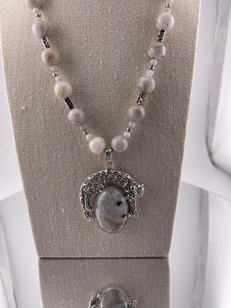 Moonstone Necklace and Panda Moonstone Pendant with Sterling Silver