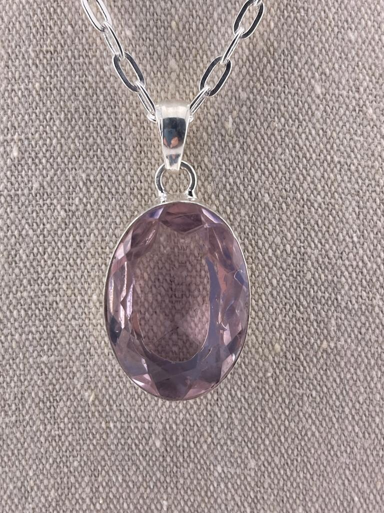 Pink Krunzite Gemstone Pendant with Sterling Silver