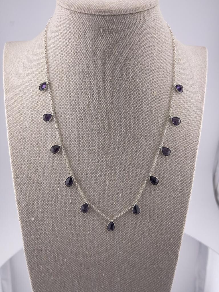Amethyst Delicate Necklace Sterling Silver 16 inch