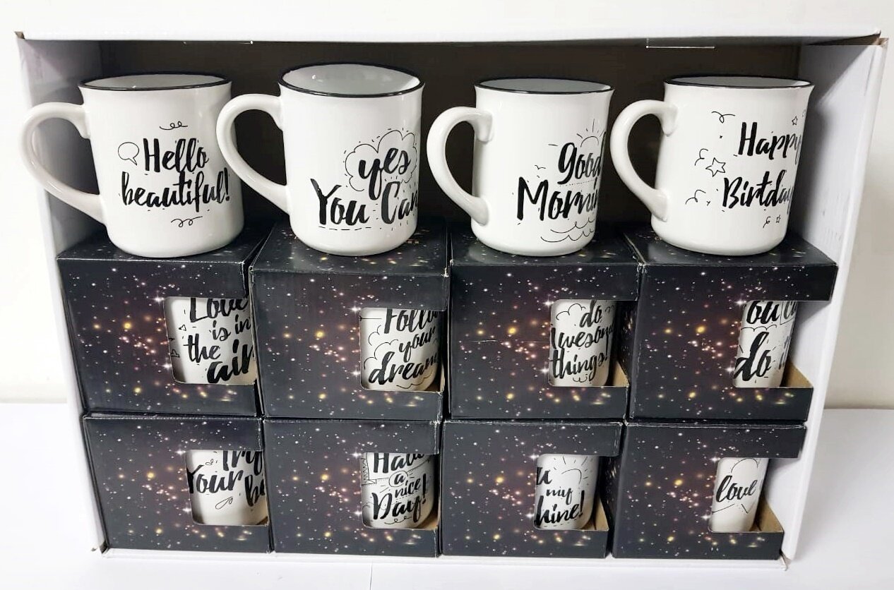 Coffee Mugs Assorted on Stand 12PC