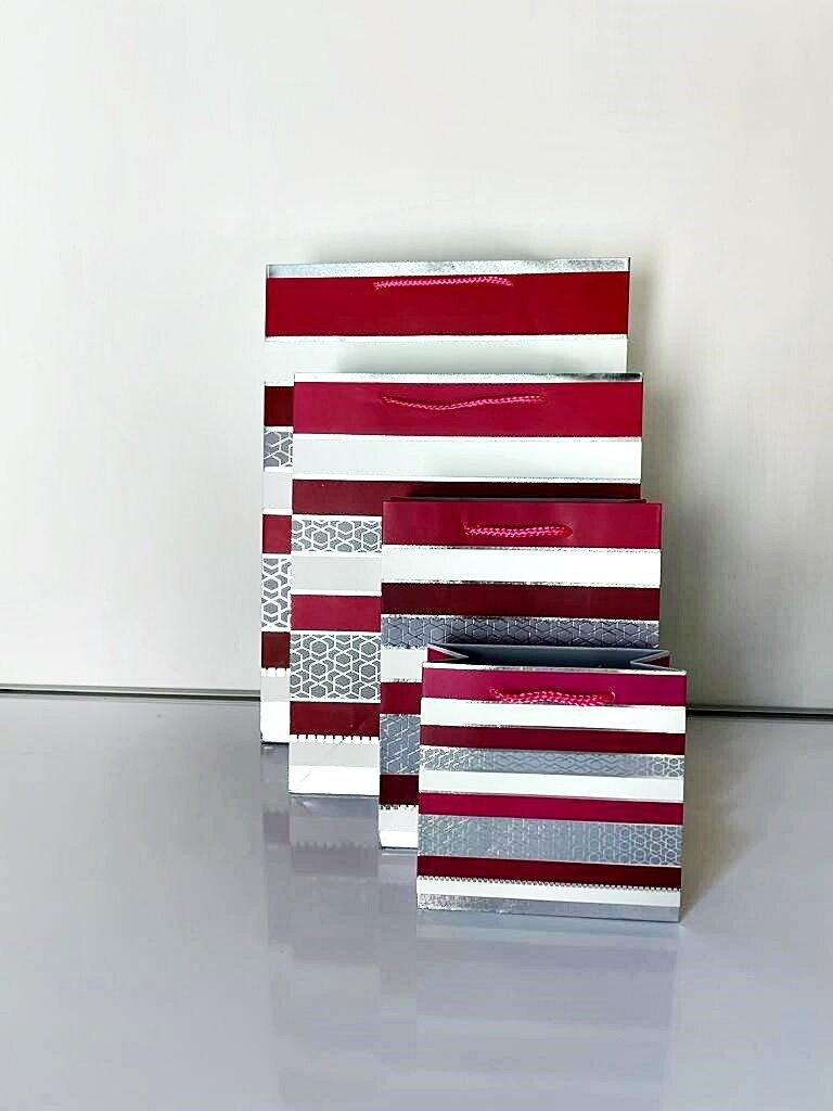 Maroon with Geometric Lines Extra Small Gift Bag PK3 (R8.50 Each)