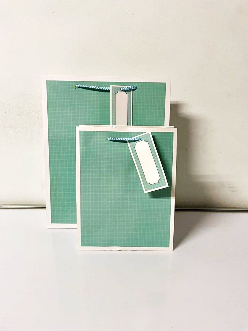 Turquoise Green Squares Large Gift Bag PK3 (R17.50 Each)