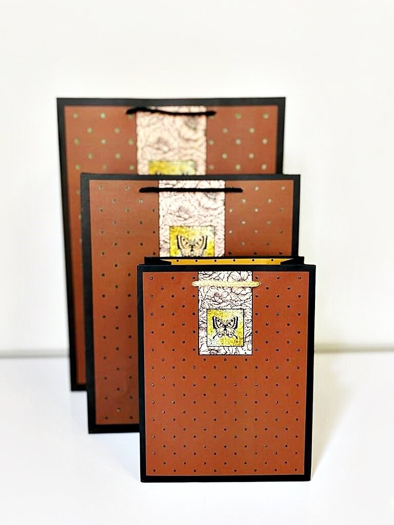 Butterfly & Dots Brown Large Gift Bag  PK3 (R20 Each)