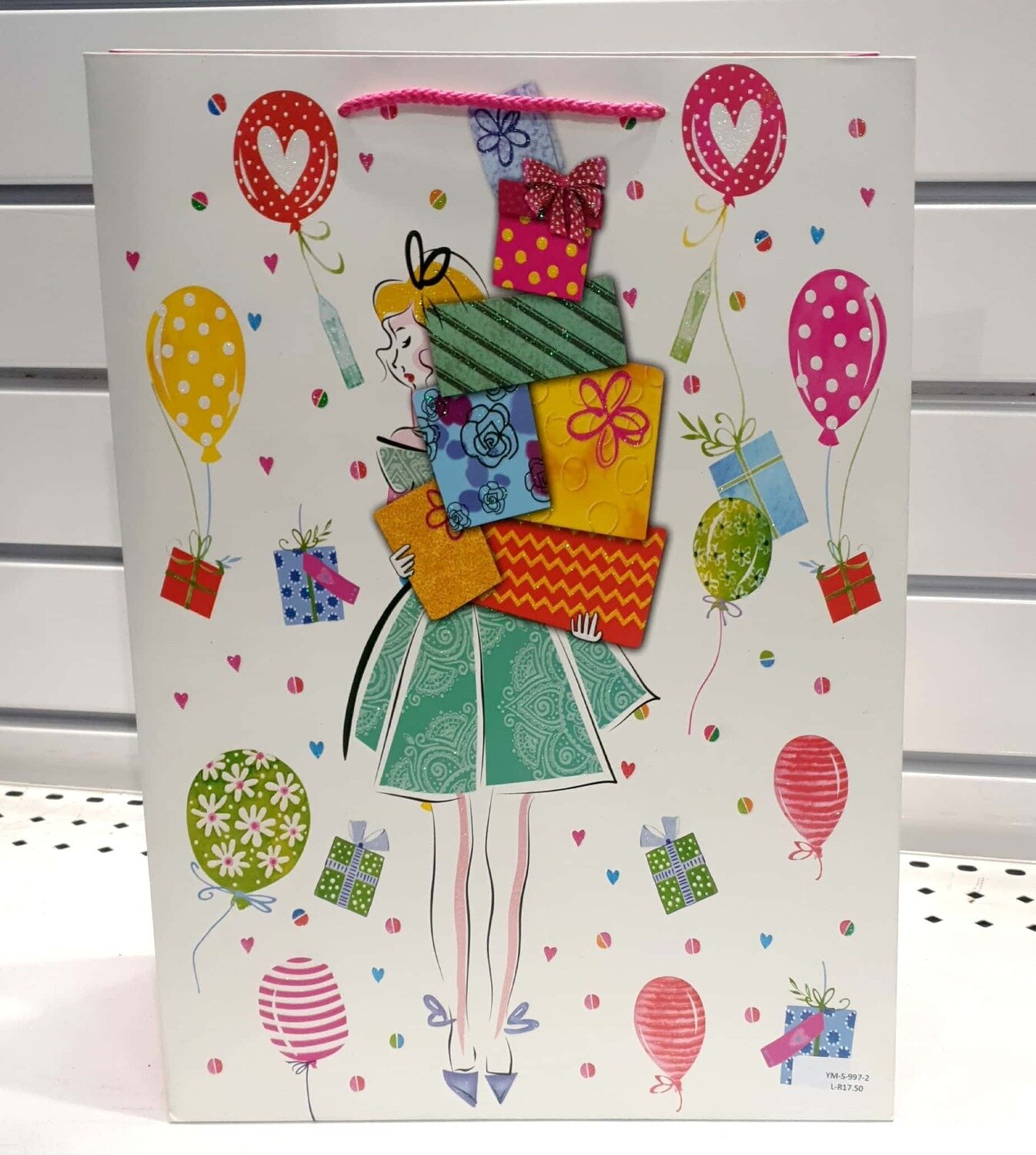 Girl With Presents And Balloons Large Gift Bag PK3 (R17.50 Each)