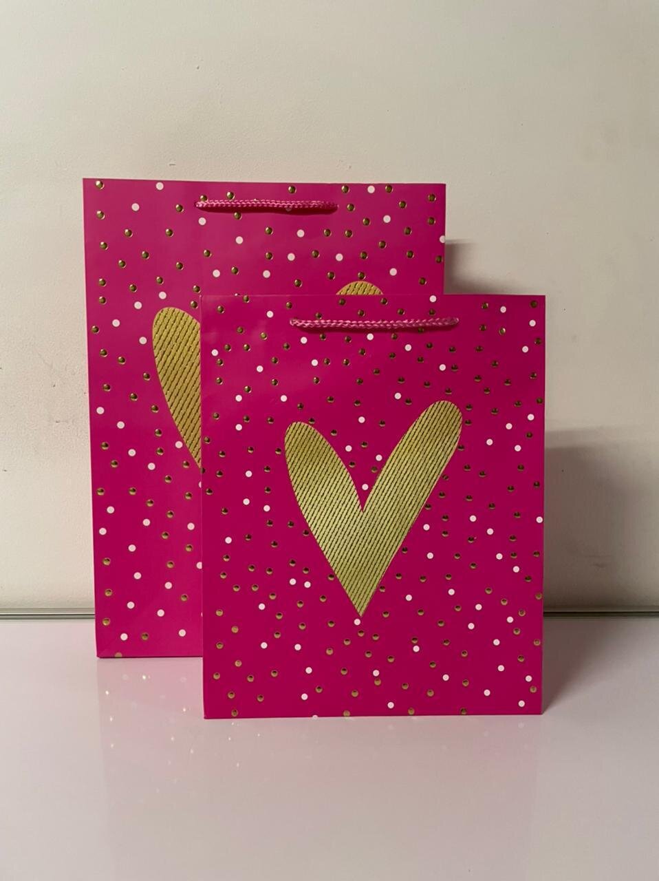 Gold Heart Pink Polka Dot Large Gift Bag PK3 (R20 Each)