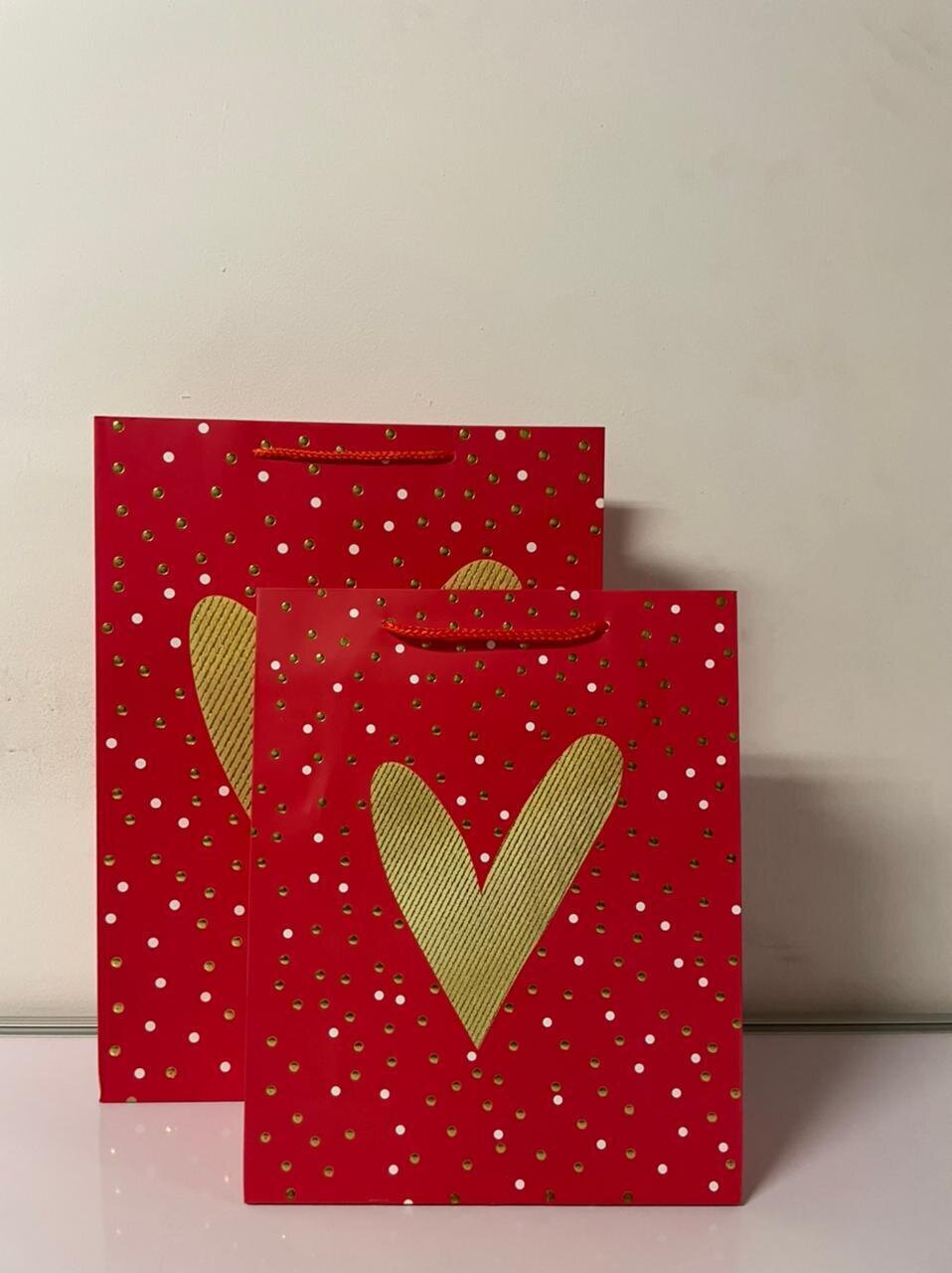 Gold Heart Red Polka Dot Large Gift Bag  PK3 (R20 Each)