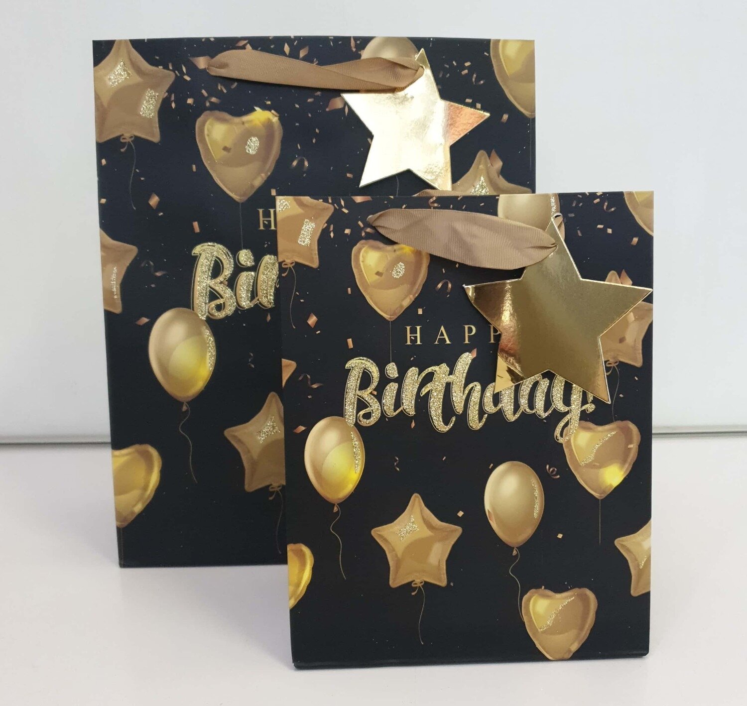 Happy Birthday Gold Balloons Glitter Large Gift Bag PK3 (R25 Each)