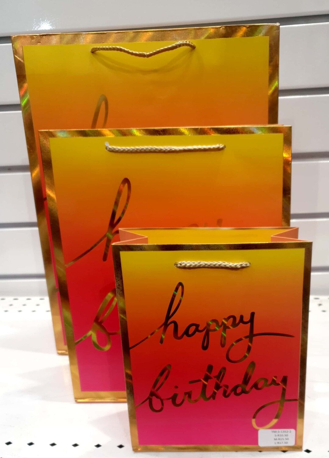 Happy Birthday Gold Boarders Orange Large Gift Bag  PK3 (R17.50 Each)