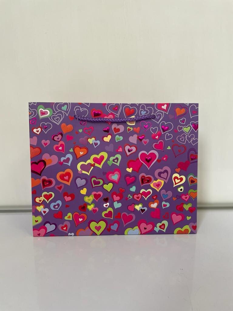 Hearts Purple Large Rectangular Gift Bag PK3 (R20 Each)