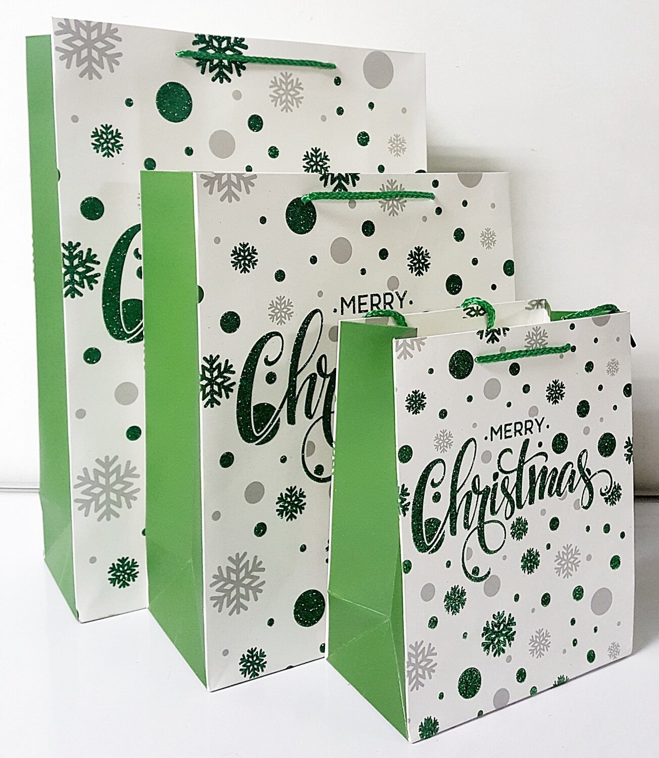 Merry Christmas Green Large Gift Bag PK3 (R15 Each)