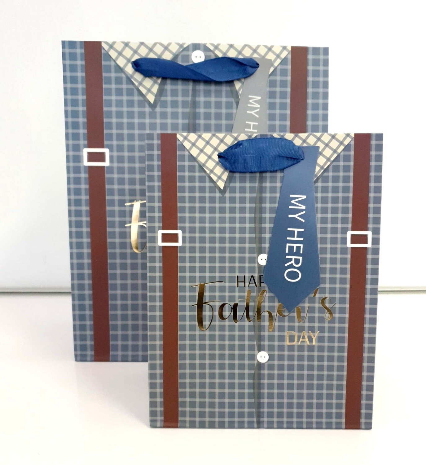 My Hero Happy Fathers Day Blue Scotch With Suspenders Large Gift Bag PK3 (R22.50 Each)