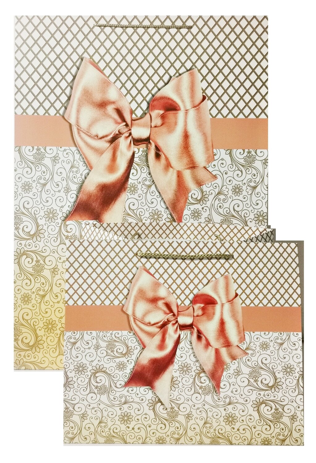 Rose Gold Bow Rectangular XLarge Gift Bag PK3 (R32.50 Each)