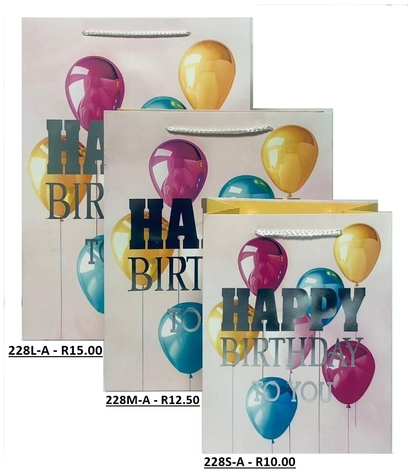 Happy Birthday Multi-Coloured Balloons Gift Bag Large PK3 (R15 Each)