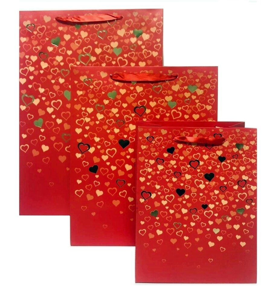 Hearts Red Gift Bag Large PK 3 (R15 Each)