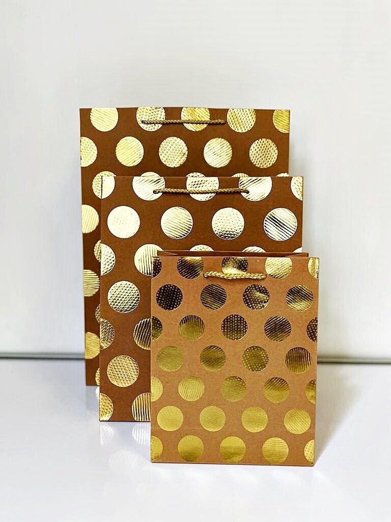 Gold Circles Brown Medium Gift Bag PK3 (R15.50 Each)
