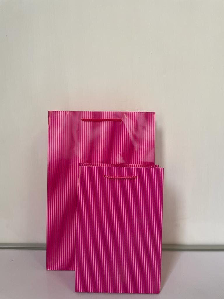 Pink with White Lines Medium Gift Bag