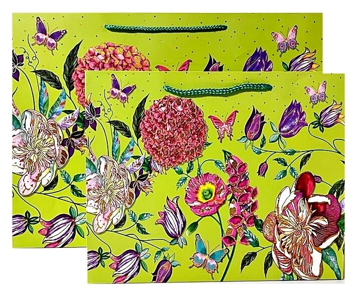 Flowers &amp; Butterfly Lime Green Rectangular Medium PK3 (R15.50 Each)