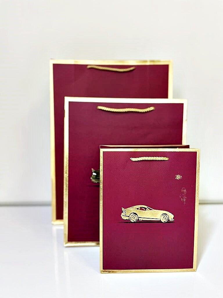 Maroon with Gold Boarder Car Medium Gift Bag PK3 (R15.50 Each)