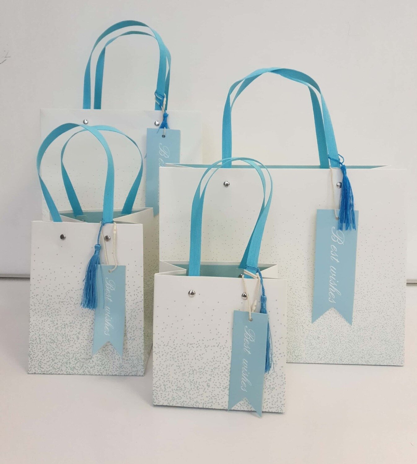 Best Wish White with Blue Glitter Medium Horizontal Gift Bag PK3 (R19.50 Each)