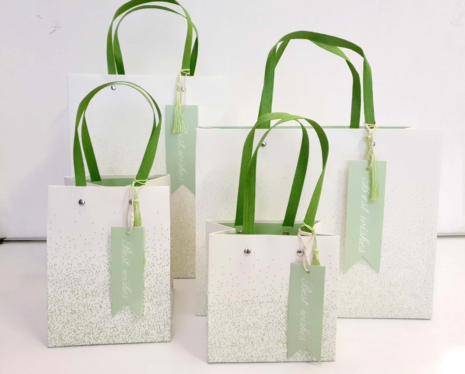 Best Wish White with Green Glitter Medium Horizontal Gift Bag PK3 (R19.50 Each)