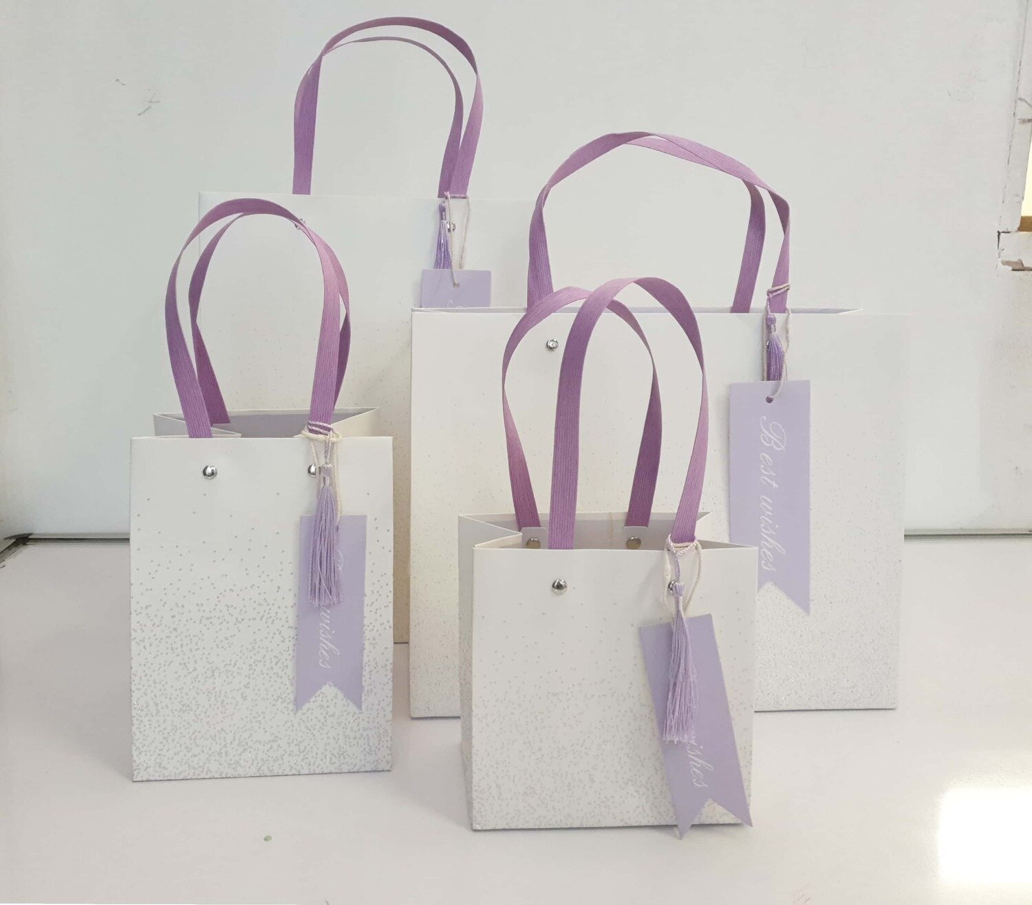 Best Wish White with Purple Glitter Medium Horizontal Gift Bag PK3 (R19.50 Each)