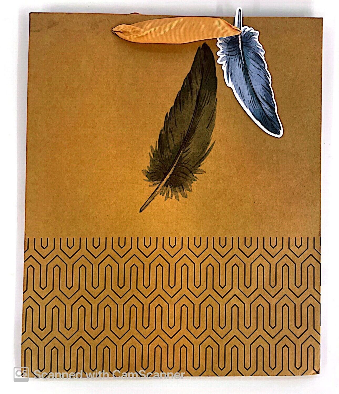 Blue Feather with Pattern Khaki Medium Gift Bag