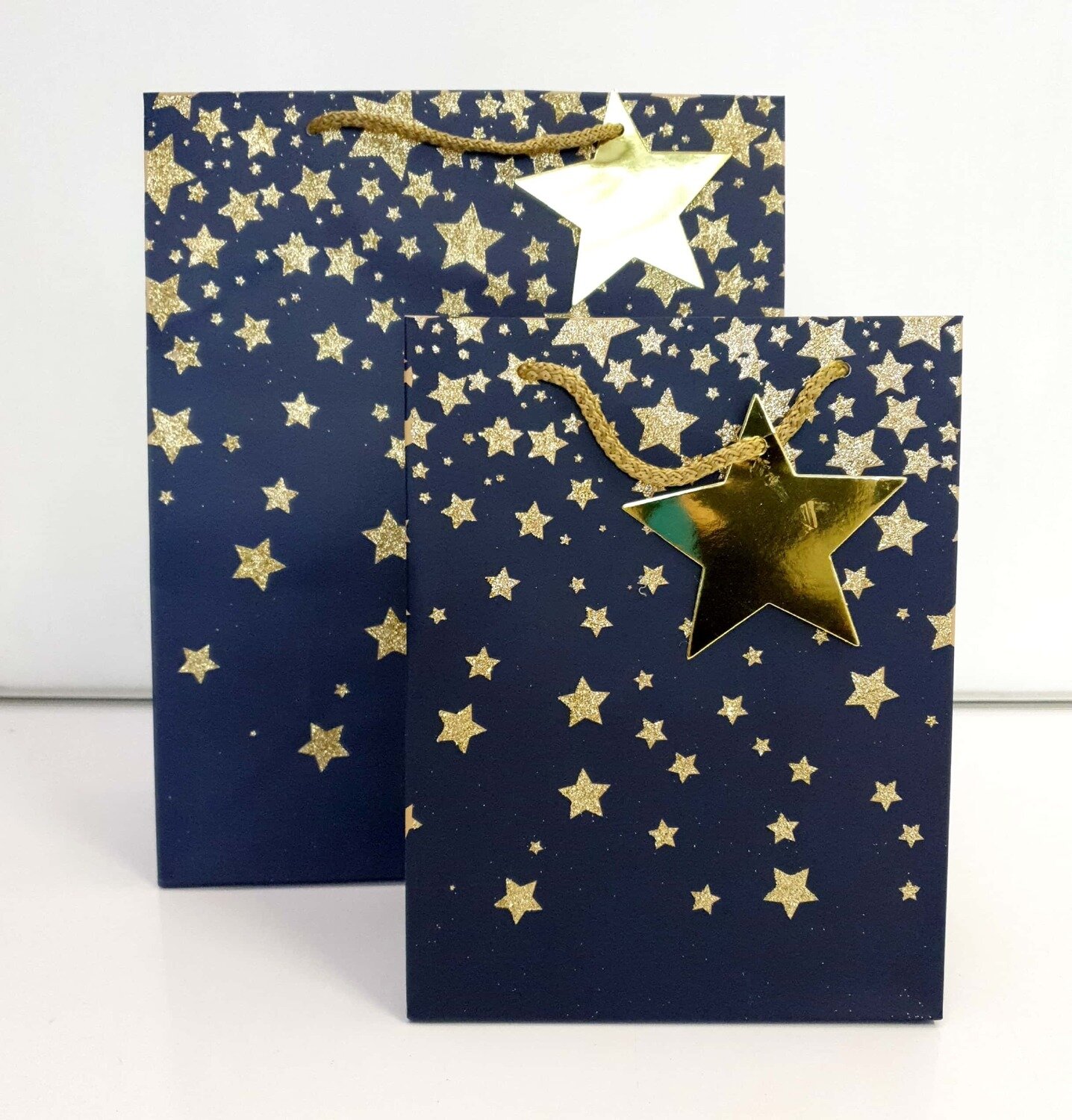 Falling Gold Glitter Stars Navy Blue Medium Gift Bag PK3 (R20.Each)
