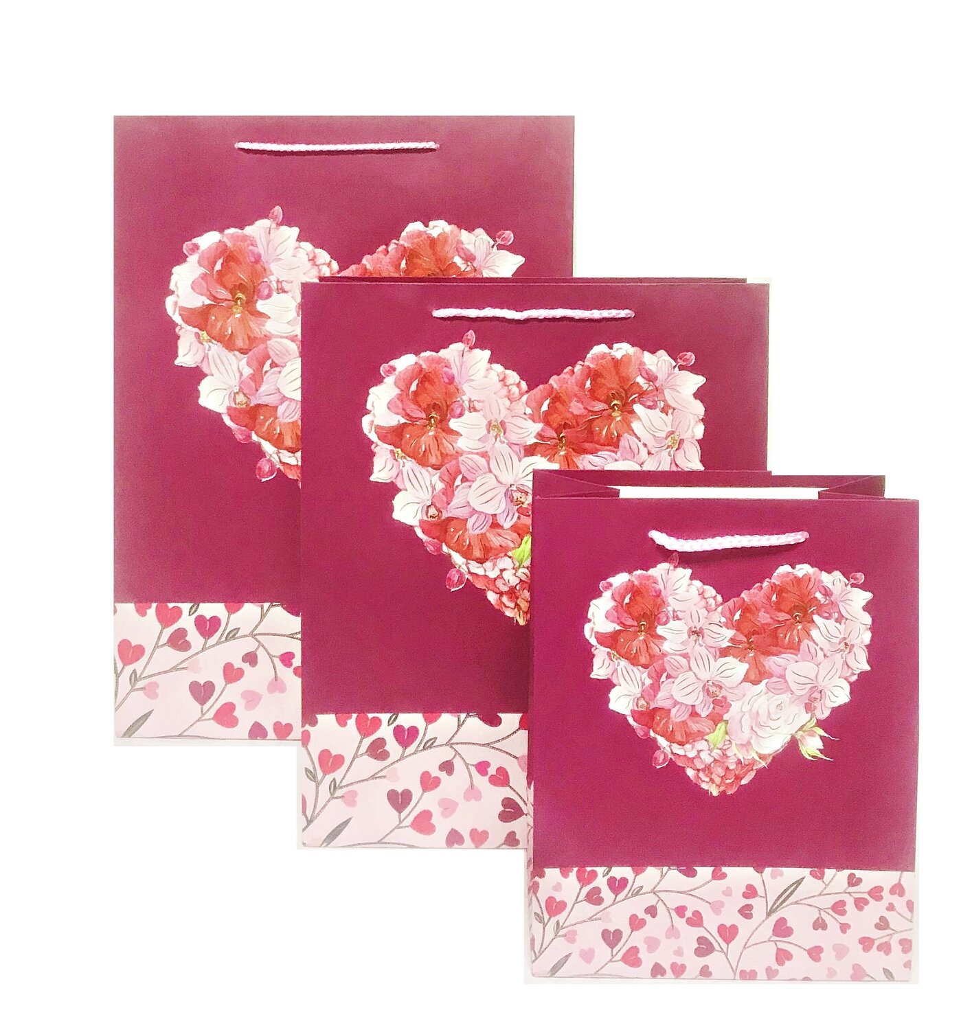 Floral Heart Medium Gift Bag PK3 (R15.50 Each)