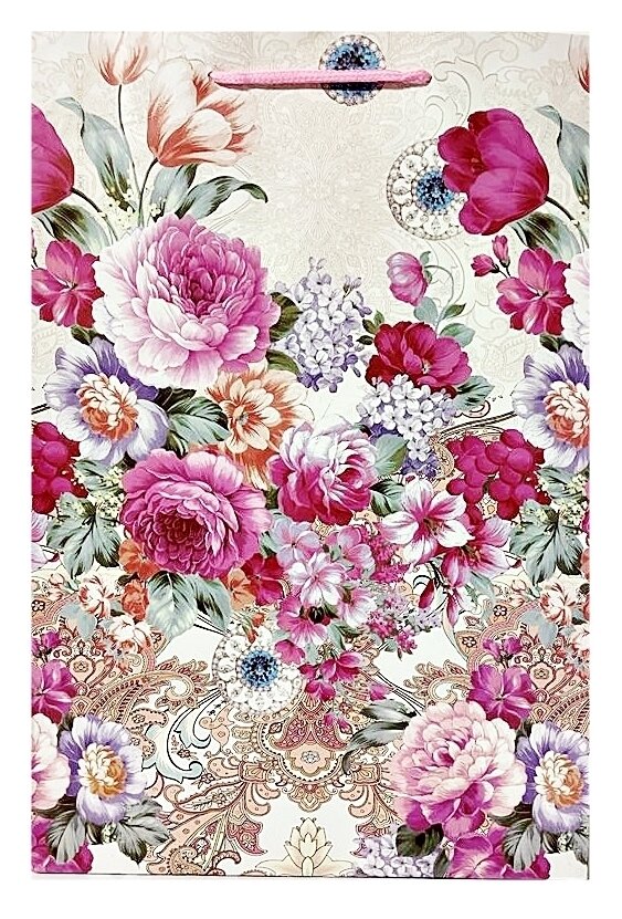 Flowers White Medium Gift Bag PK3 (R10.50 Each)