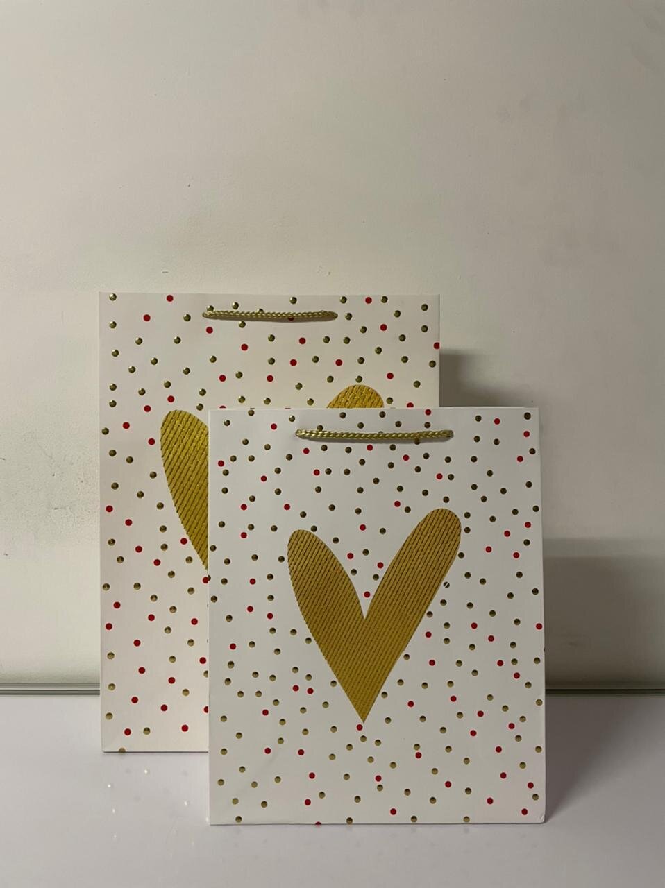 Gold Heart White Polka Dot Medium Gift Bag  PK3 (R15.50 Each)