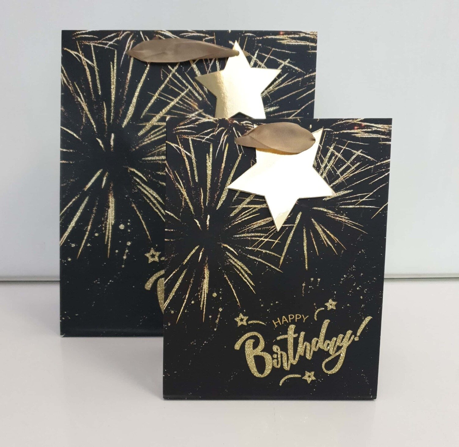 Happy Birthday Gold Fireworks Glitter Medium Gift Bag
