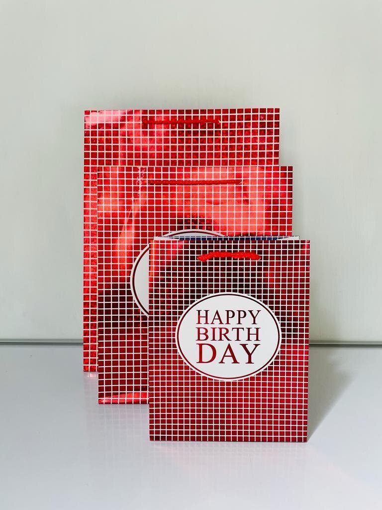 Happy Birthday Metallic Squares Red Medium Gift Bag PK3 (R15.50 Each)