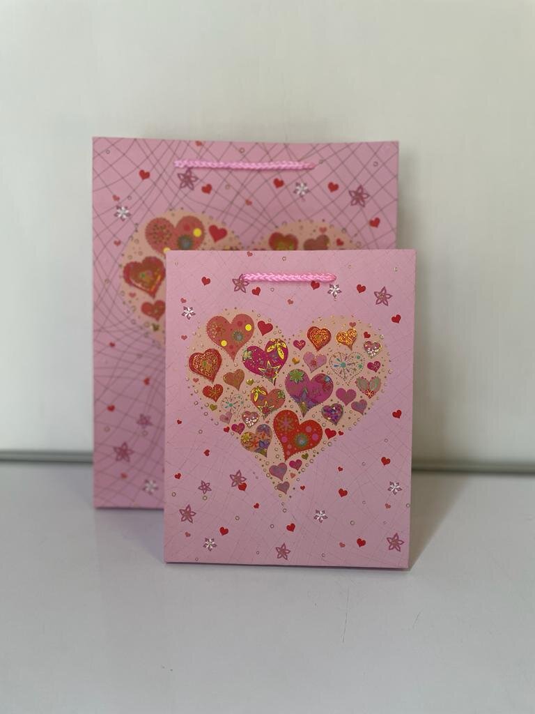 Hearts Pink  Medium Gift Bag PK3 (R15.50 Each)