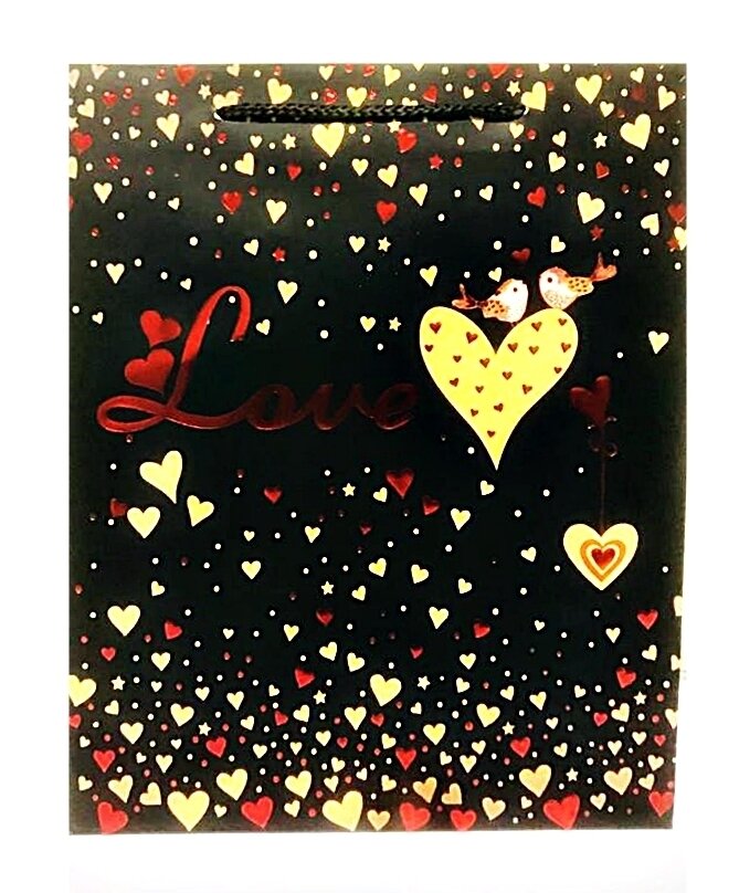 Love Hearts Black Medium Gift Bag  PK3 (R15.50 Each)