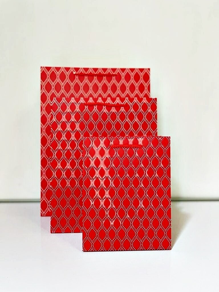 Oval Shape & Dots Red Gift Bag Medium PK3 (R15.50 Each)