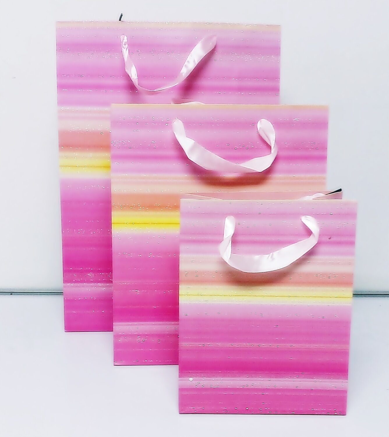 Pink Stripes Glitter Medium Gift Bag