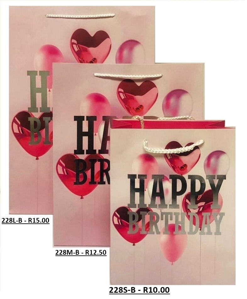 Happy Birthday Pink Heart Balloons Gift Bag Small