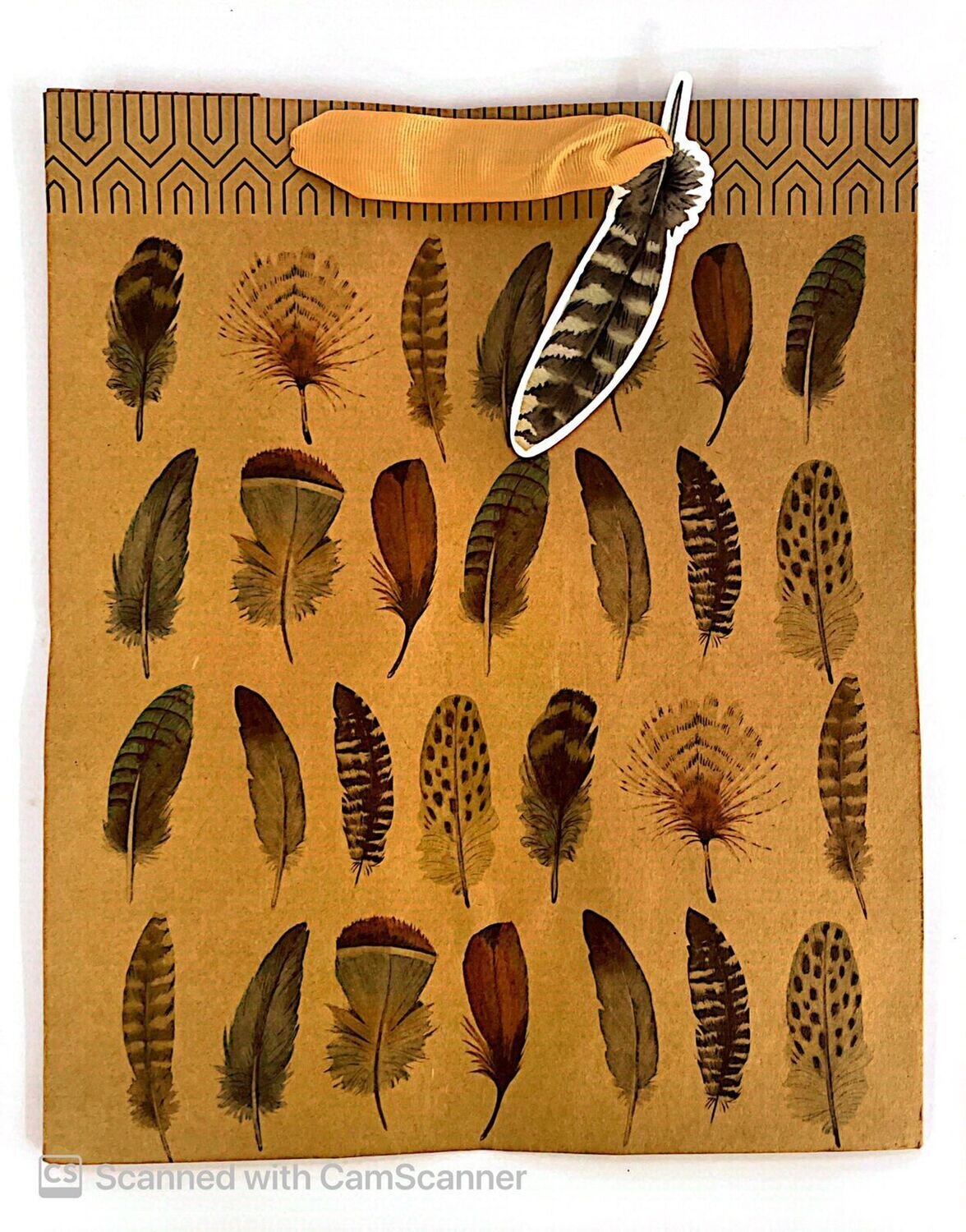 Assorted Feathers with Pattern Khaki Small Gift Bag