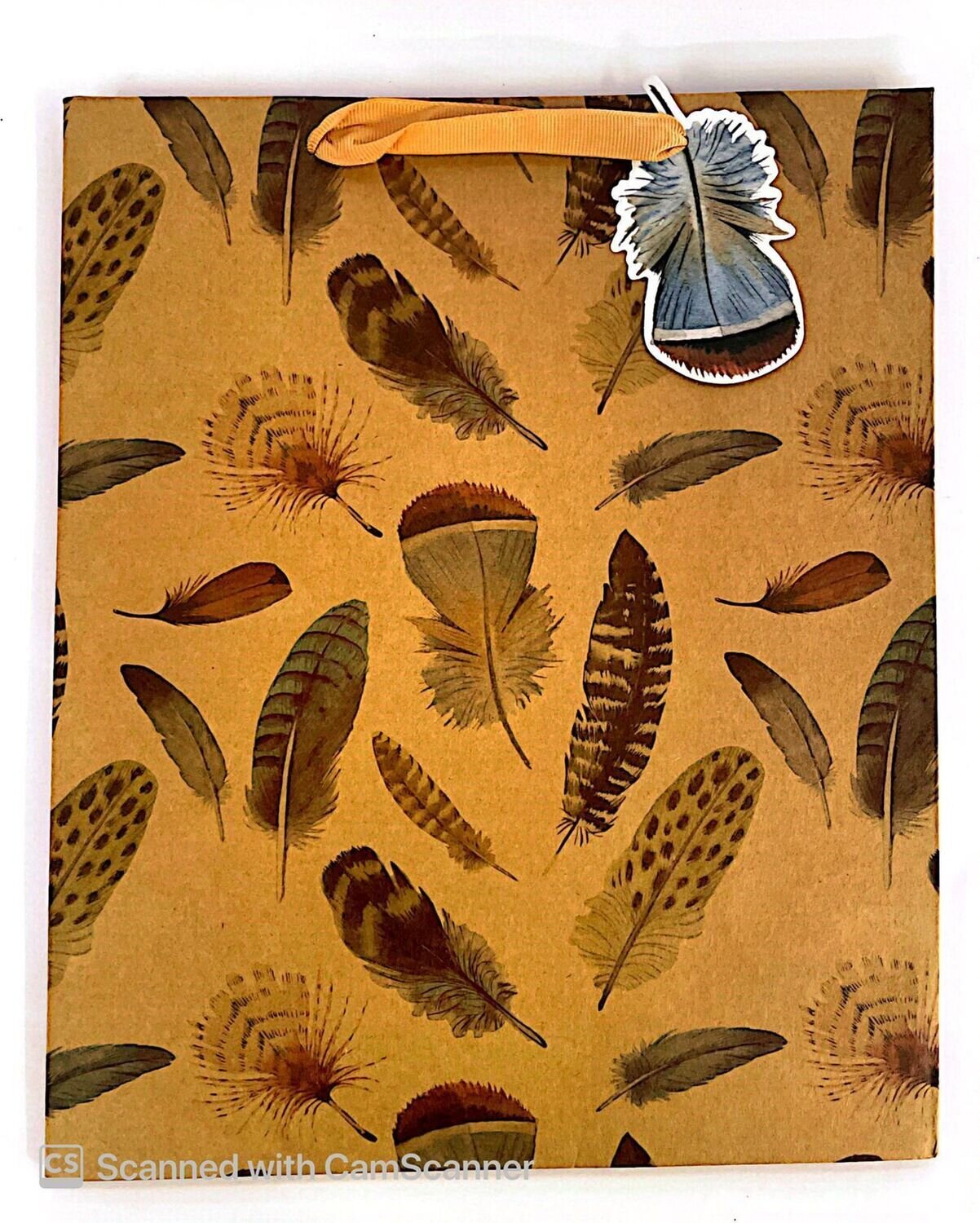 Assorted Feathers Khaki Small Gift Bag PK3 (R15 Each)