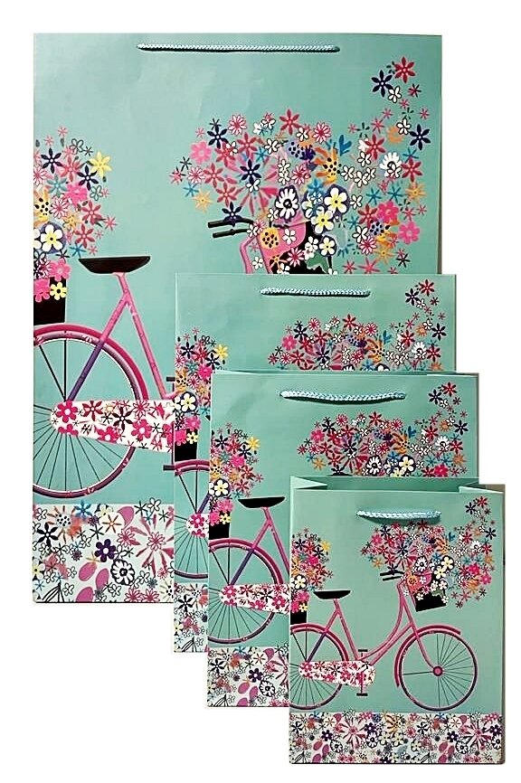 Flowers and Bicycle Green Small Gift Bag PK3 (R10.50 Each)