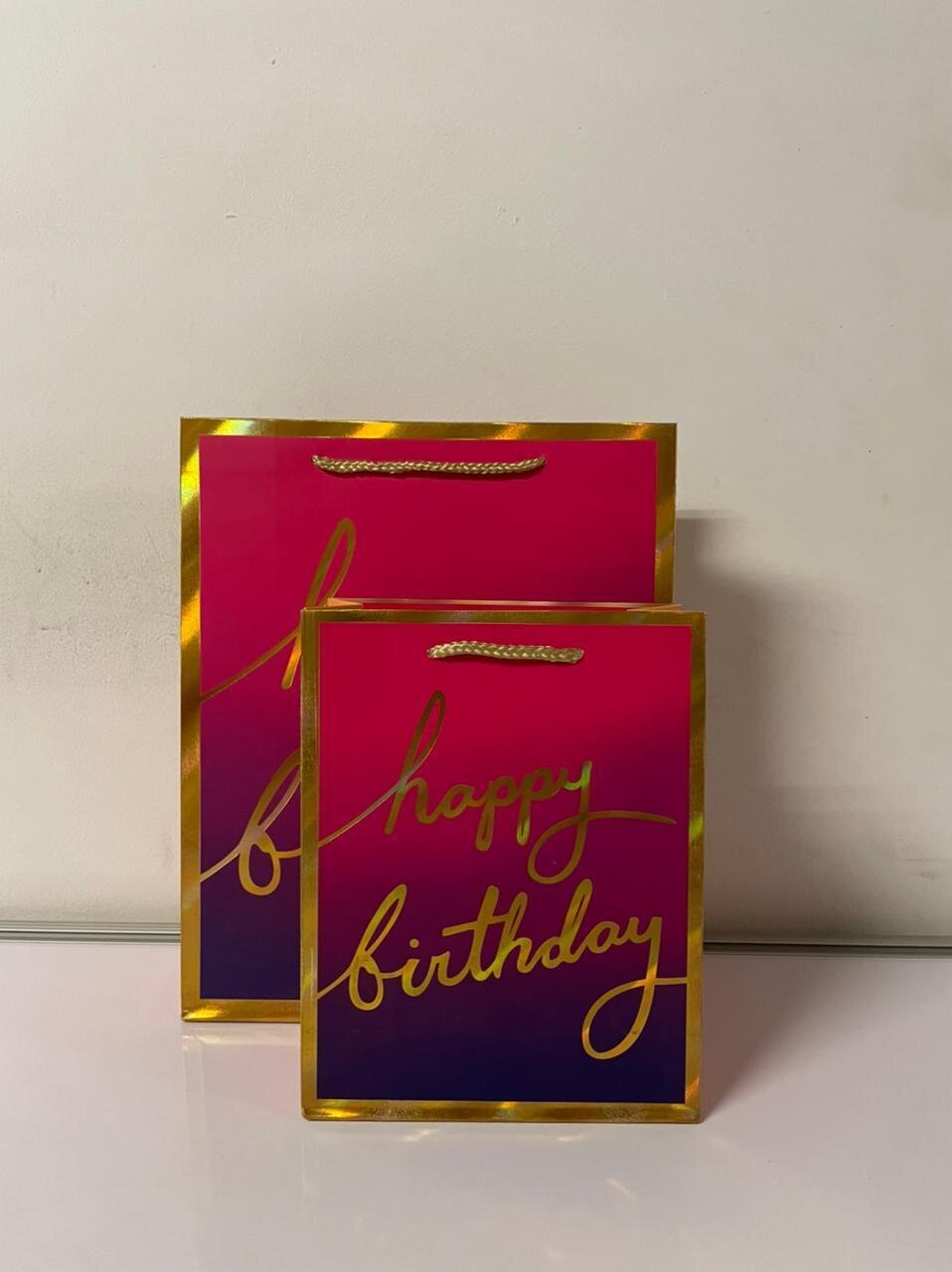 Happy Birthday Gold Boarders Purple Small Gift Bag PK3 (R10.50 Each)
