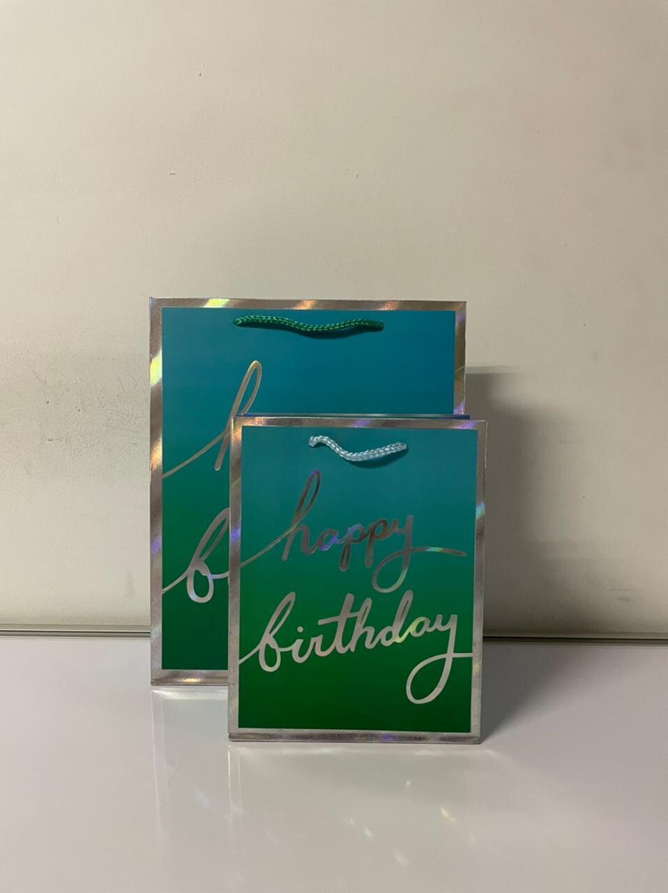 Happy Birthday Silver Boarders Green Small Gift Bag PK3 (R10.50 Each)
