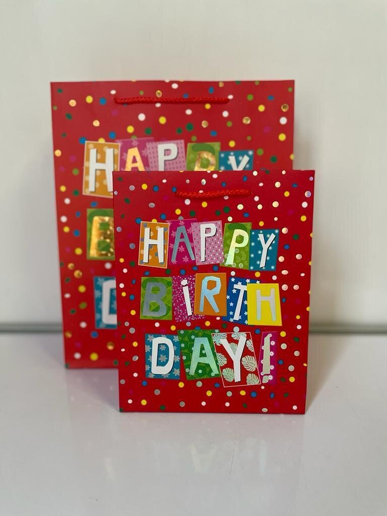 Happy Birthday With Dots Red Small Gift Bag PK3 (R10.50 Each)