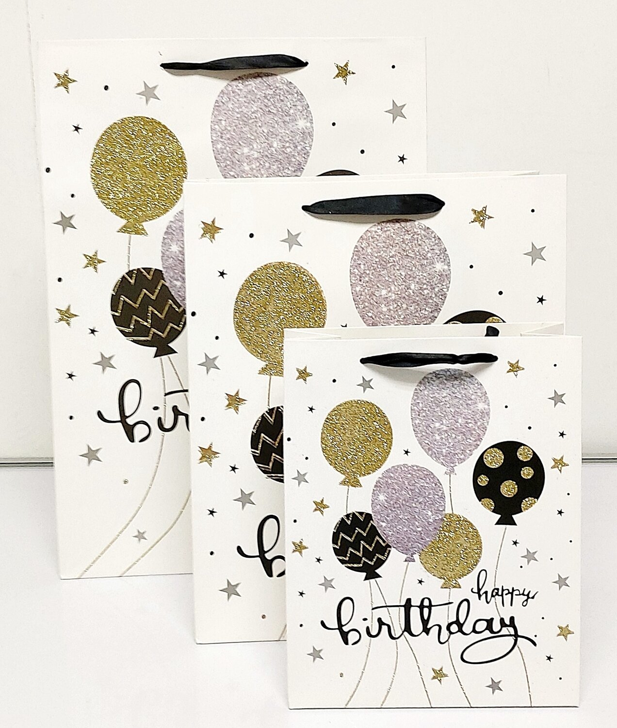 Happy Birthday with Gold Glitter Balloons Small Gift Bag