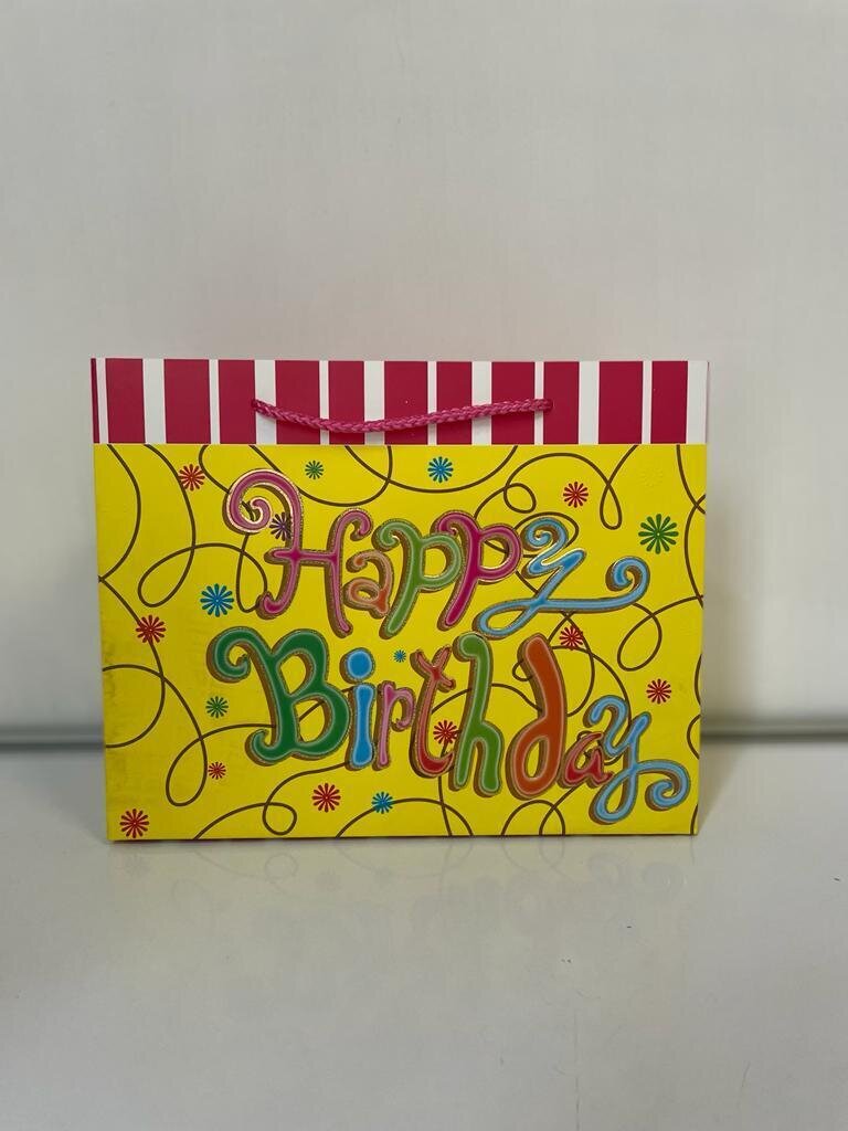 Happy Birthday Yellow Small Rectangular Gift Bag PK3 (R10.50 Each)