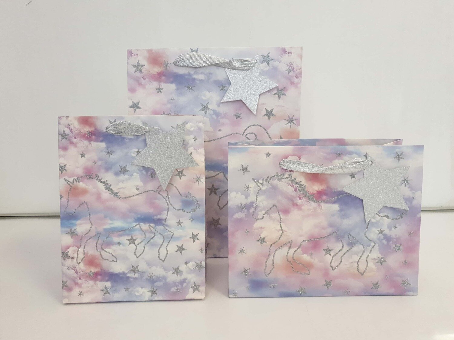 Lets Shine Silver Stars Glitter In Clouds Small Rectangular Gift Bag