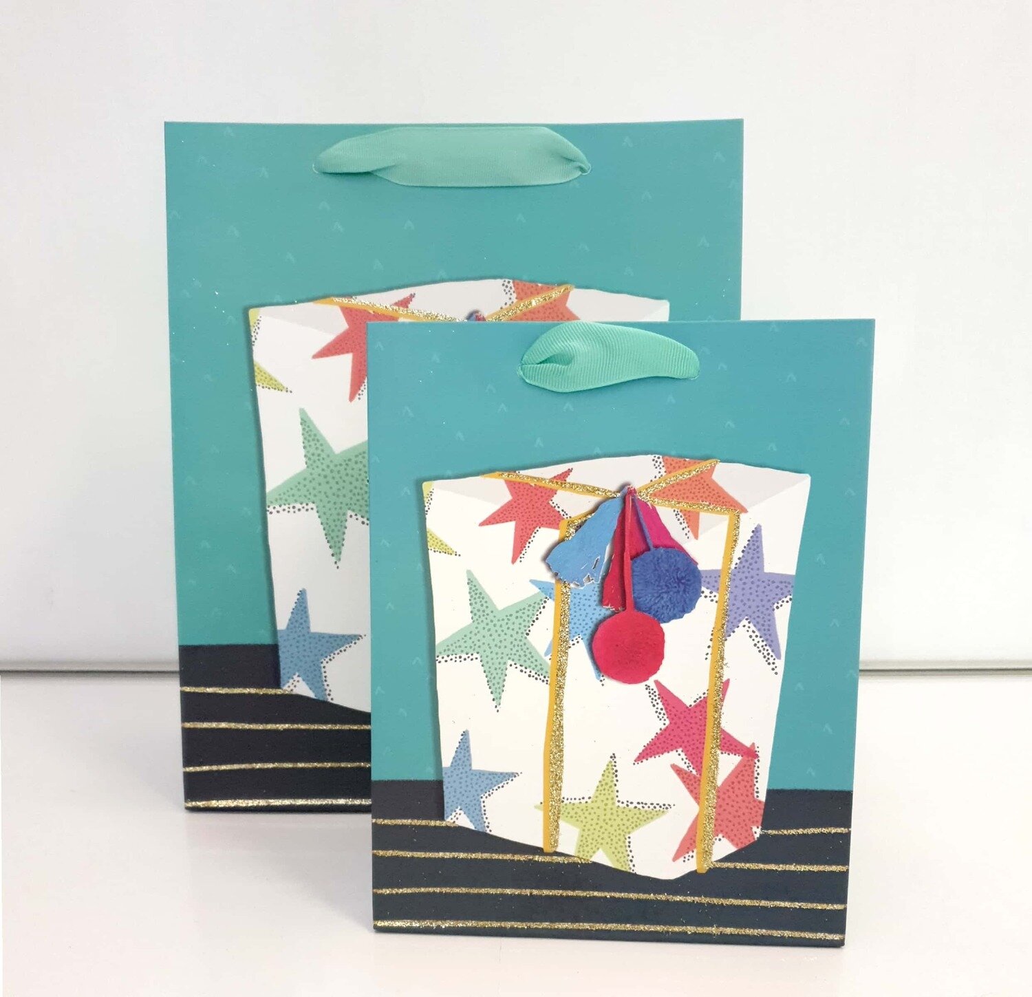 Present With Gold Glitter Small Gift Bag PK3 (R15 Each)
