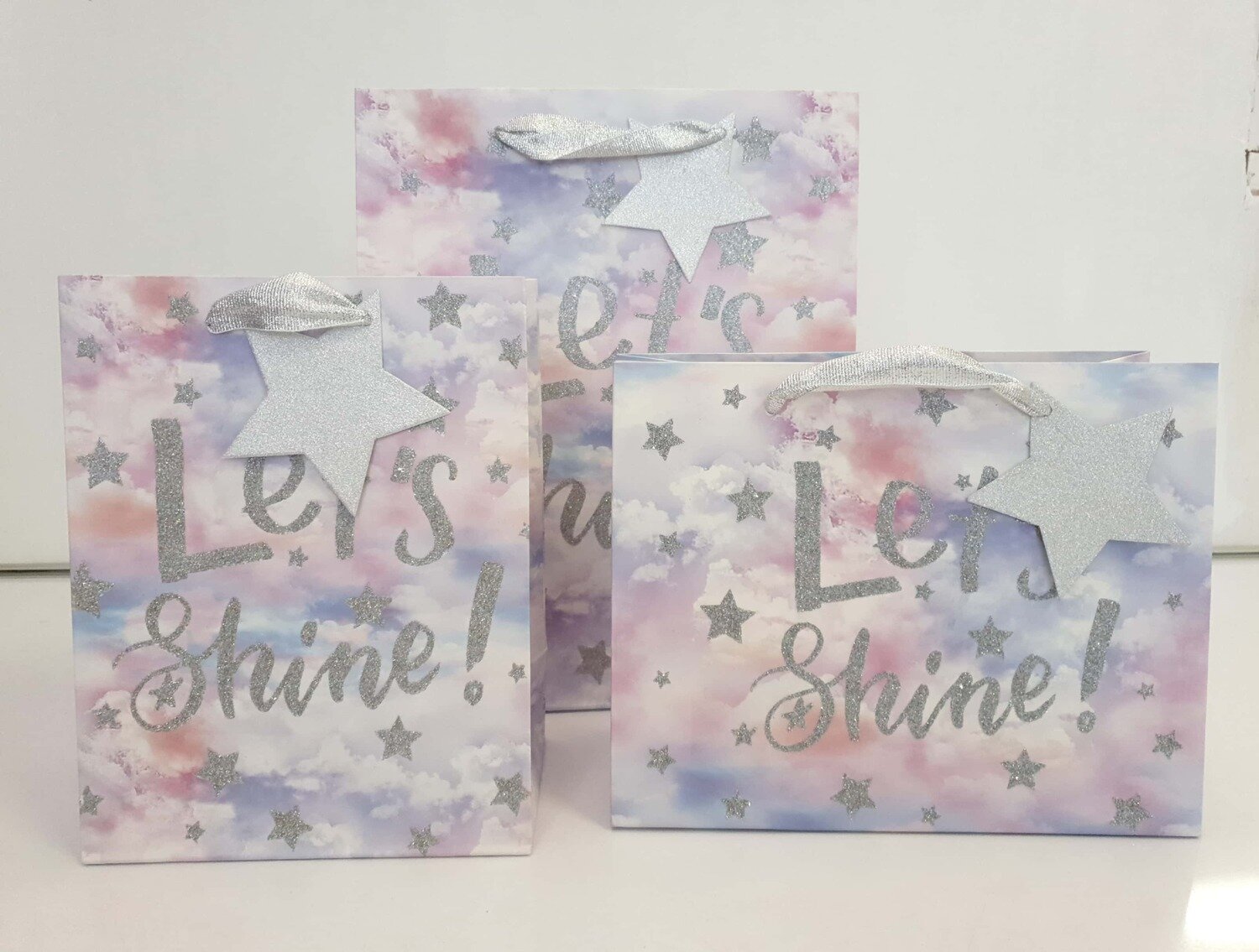 Star Silver Glitter In Clouds Small Rectangular Gift Bag